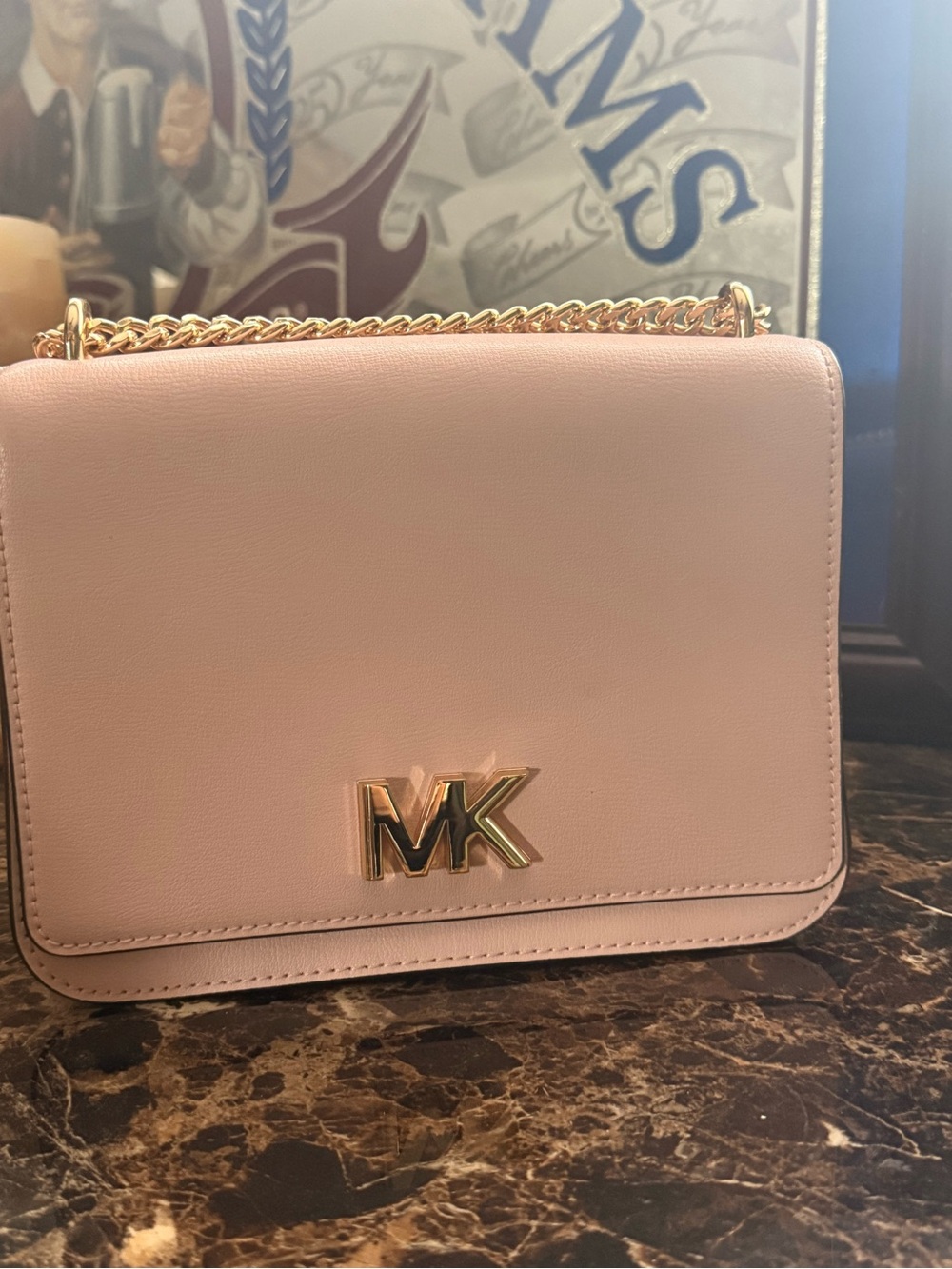 Michael Kors Blush Pink Leather Crossbody with Gold Chain